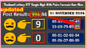 Thai Lottery HTF Single Digit Pairs Non-Miss 1st November 2024