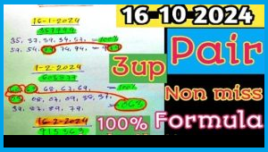 Thai Lotto 3up 100% Non Miss Pair Formula October 16, 2024