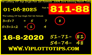 Thai Lottery Single Pair Set Formula 100% Sure Winning Result 01.8.2025